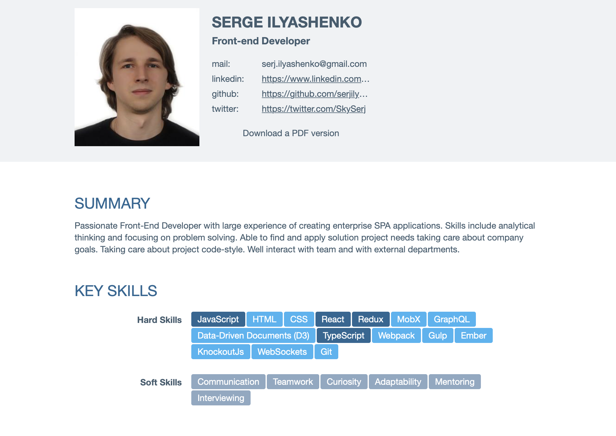 Siarhei Ilyashenka - Software Engineer with Frontend strength